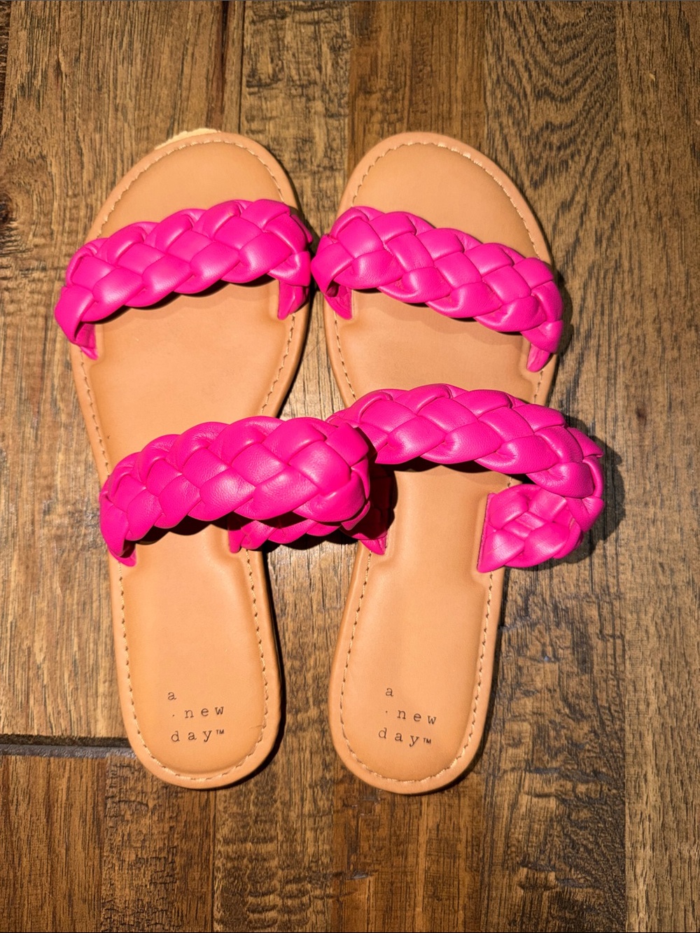 a new day Bright Pink Braided Double-Strap Slide Sandals